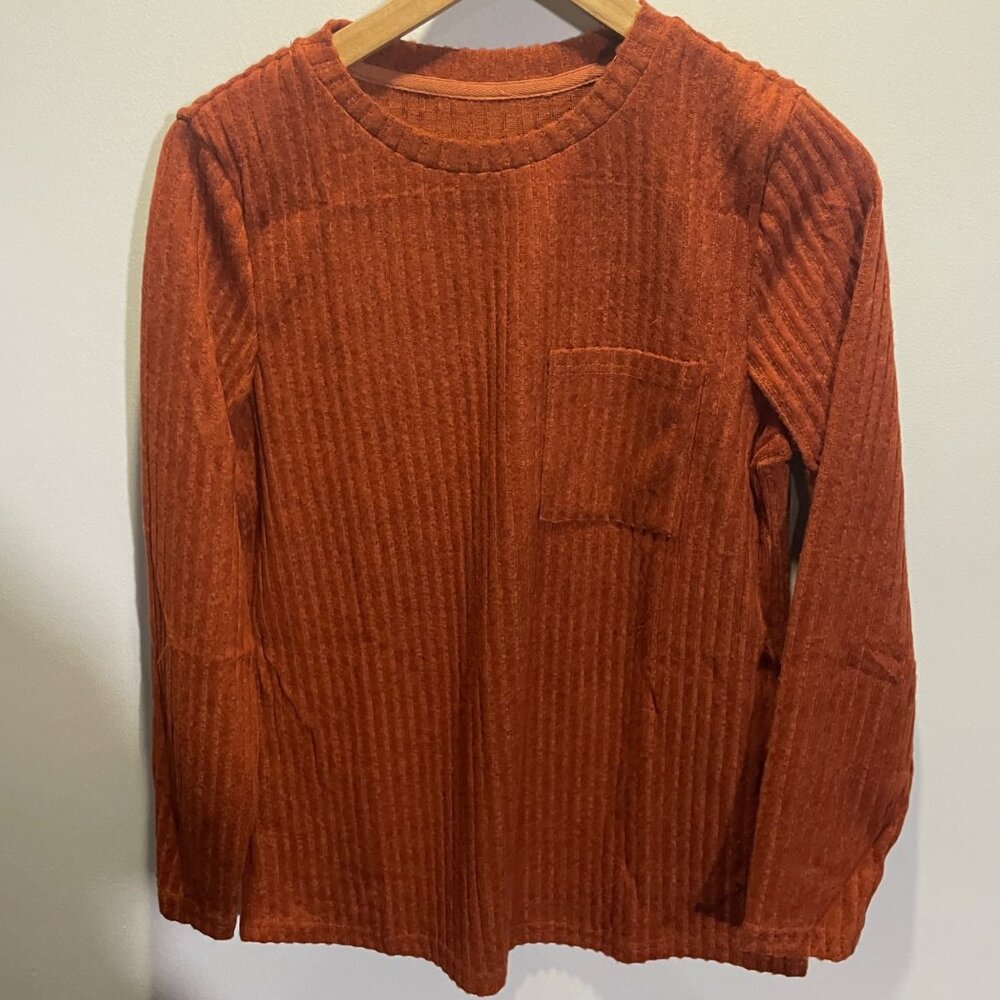 Ribbed Orange Pullover Long Sleeve‎ Womens Top Size M